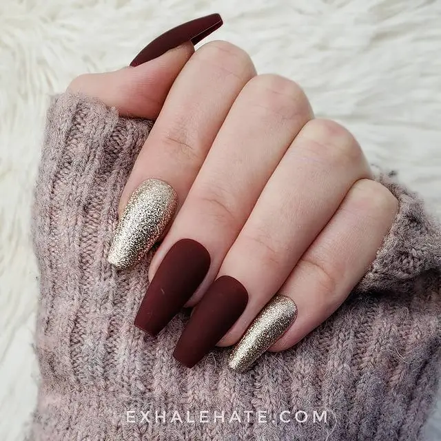 Berry and Gold Holo Nails