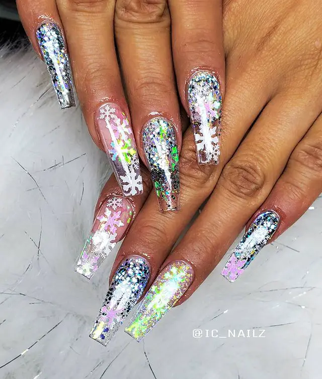 Holo Snowflakes Nails