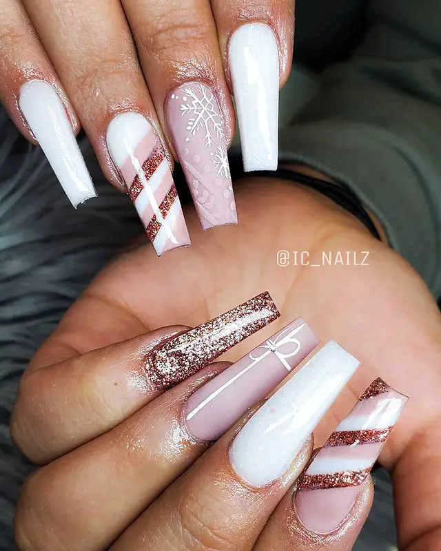 Rose Gold Pink White Glitter Nails