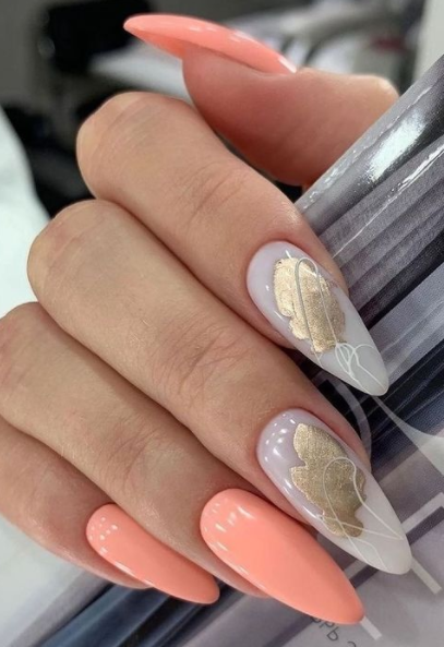 gold and oral spring summer nails designs
