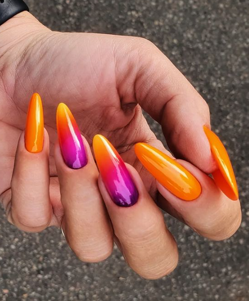 orange pink ombre nails designs spring summer