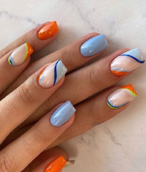 pastel swirl summer nail design
