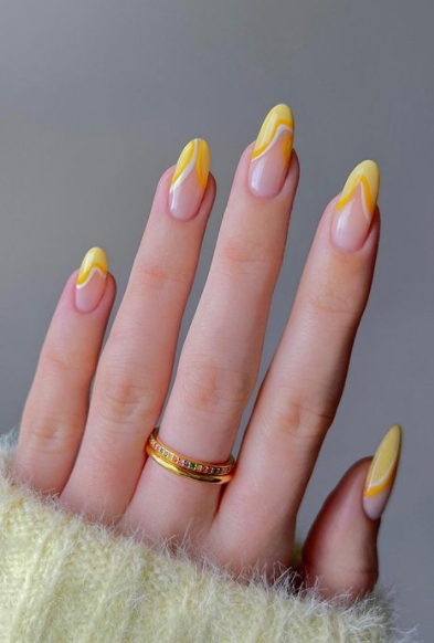 yellow tipped spring summer nails designs