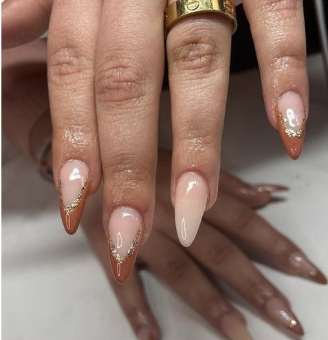 different shades of brown french tip nails