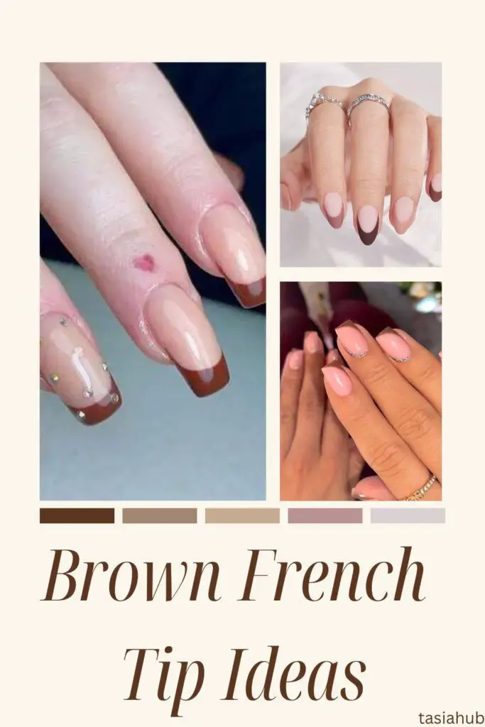 brown french tip nail ideas. pinterest pin 1