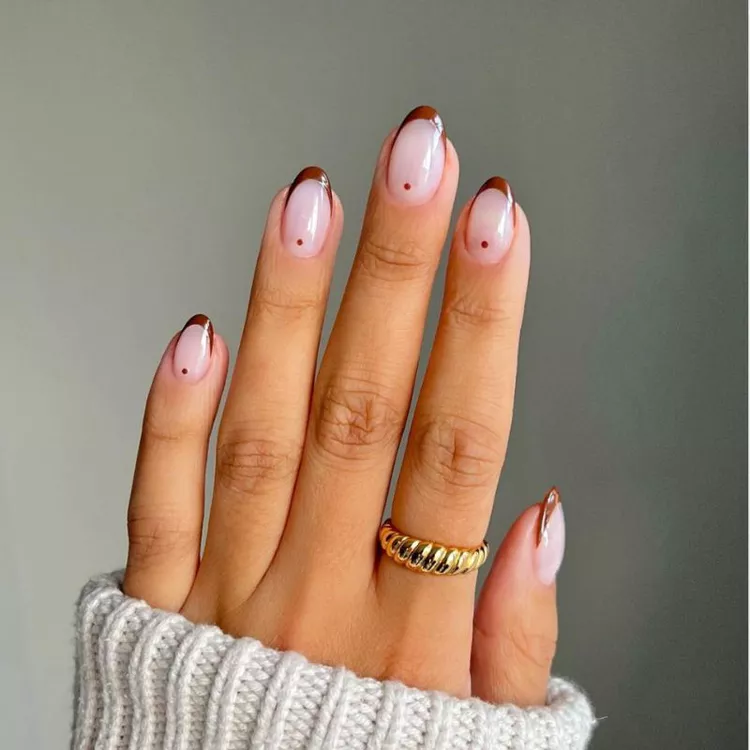 brown and white french tip nails