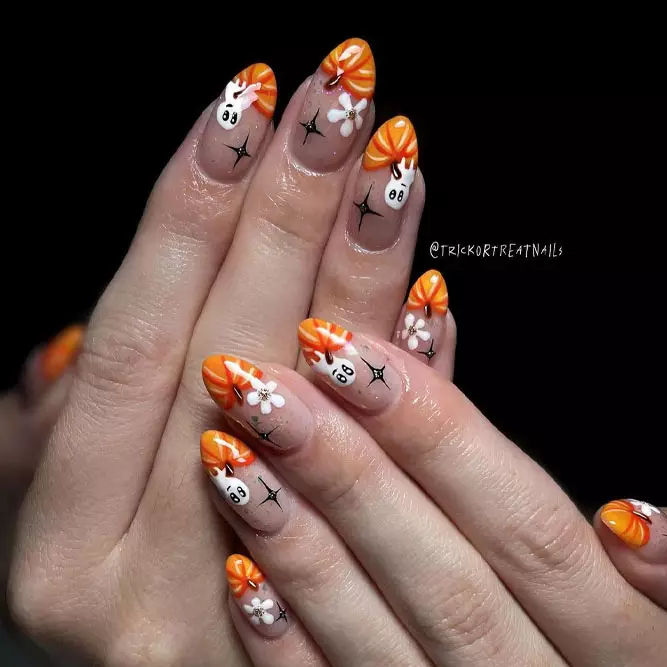 stylish halloween nails cute pumpkins ghost