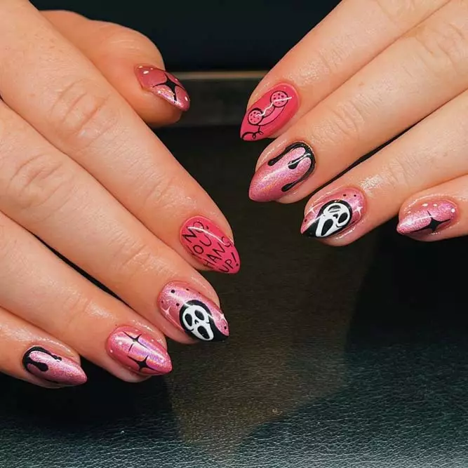 stylish halloween nails glittery pink