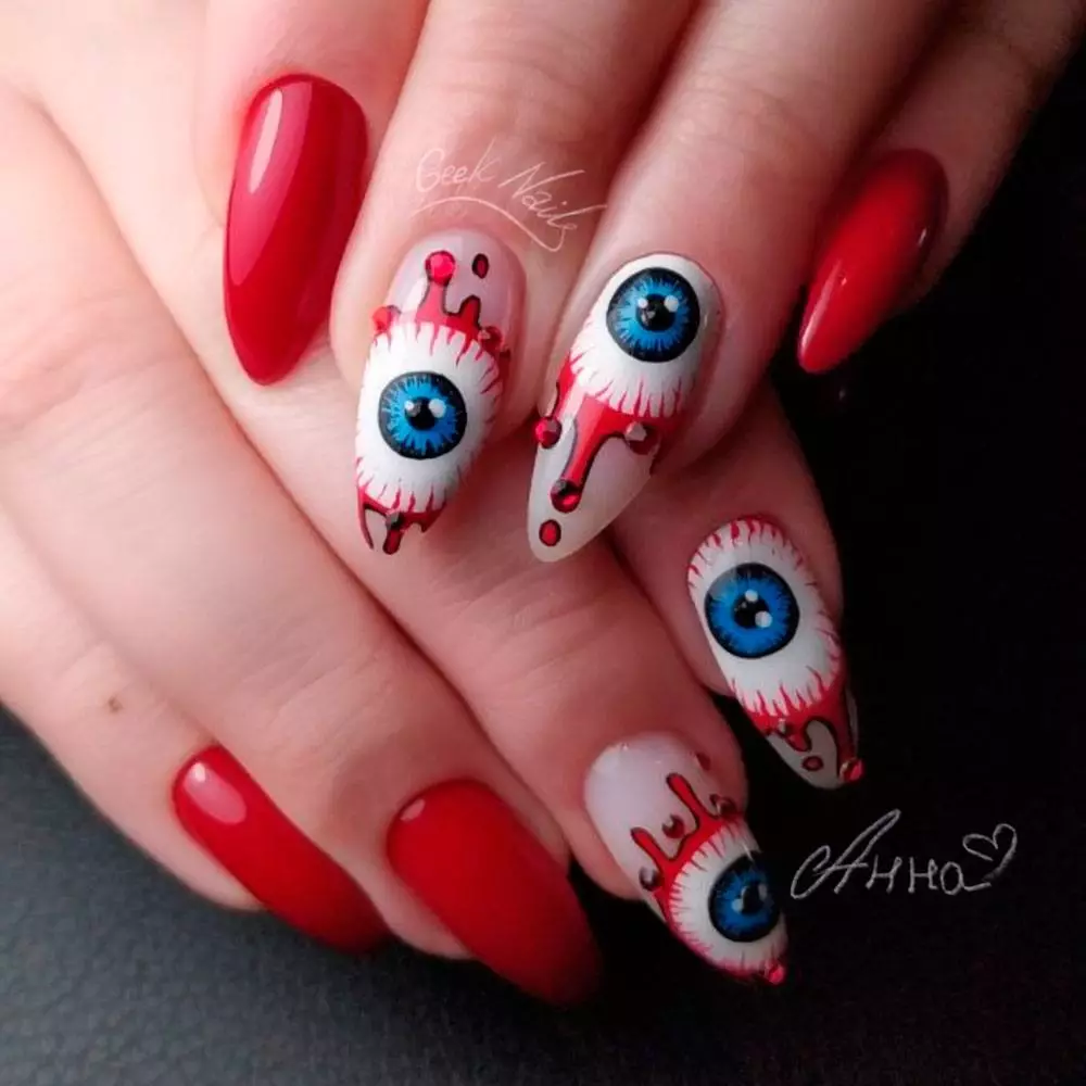 stylish halloween nails monster eyes