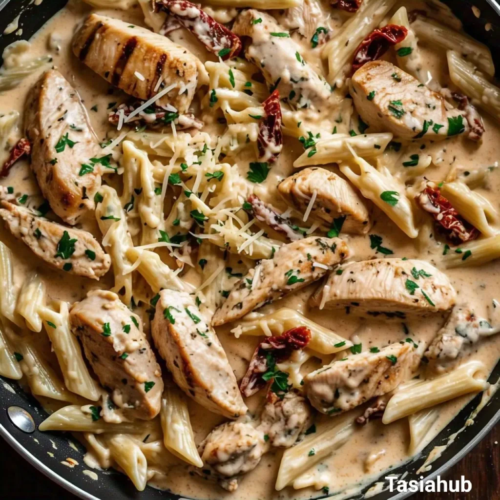 marry me chicken A skillet of marry me chicken pasta
