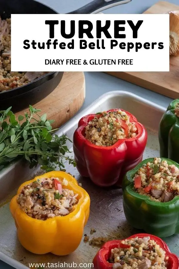 Turkey and quinoa stuffed bell peppers pin image