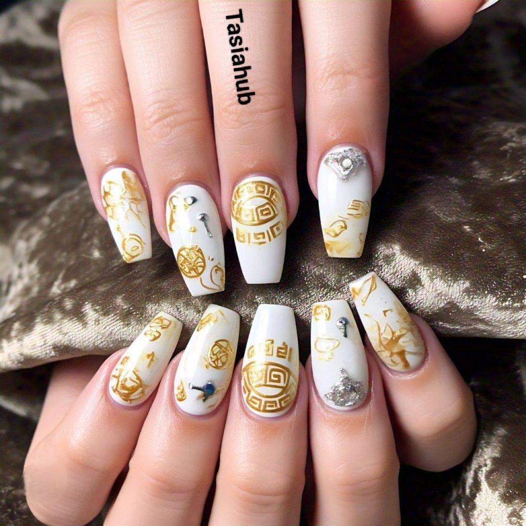 3D nail gel art featuring Greek mythology nail