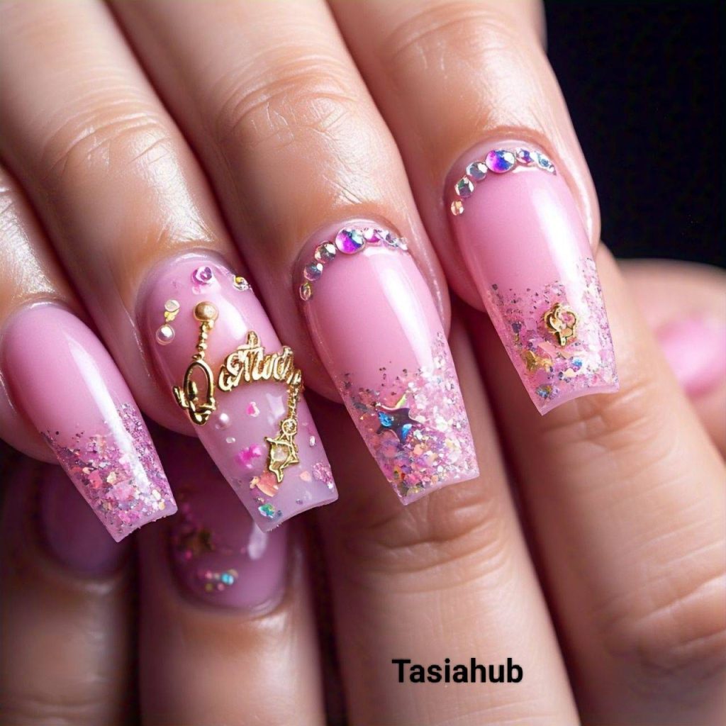 Birthday Nails with Bling