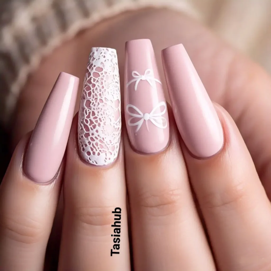 Blush Pink with Lace and Bow Detail