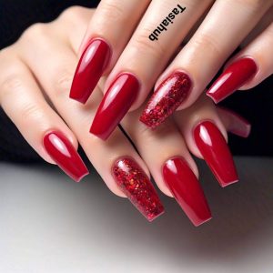 20 Stunning Coffin Red Nail Designs - Tasiahub