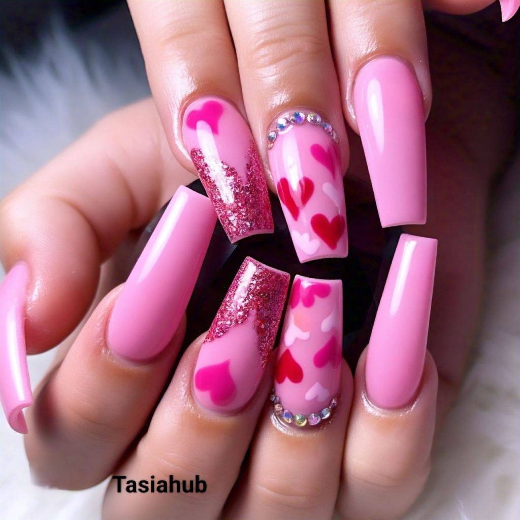 Cute Valentines Day Nails Pink