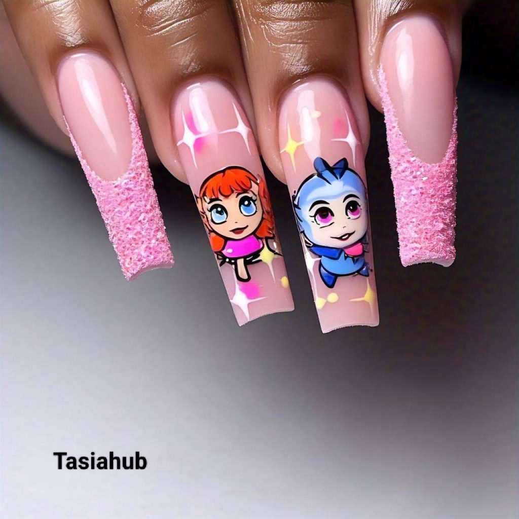 Dope Cartoon and Glitter Nails