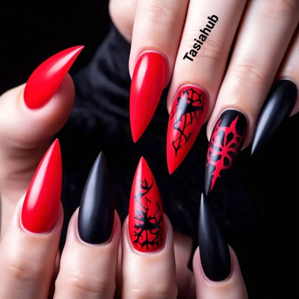 Dramatic Red Black Nails