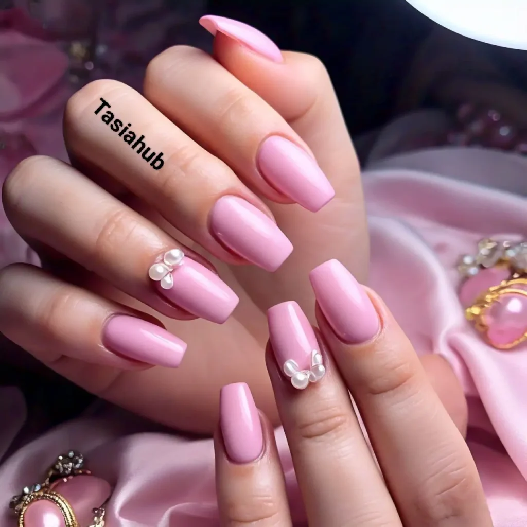 Elegant Glossy Pink with Pearl Bow