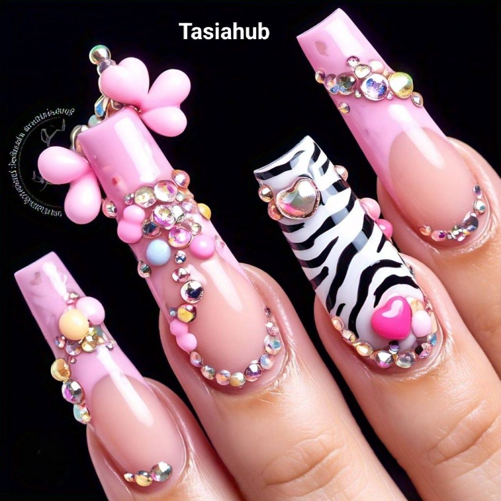 Glam Long Nails with Charms 1