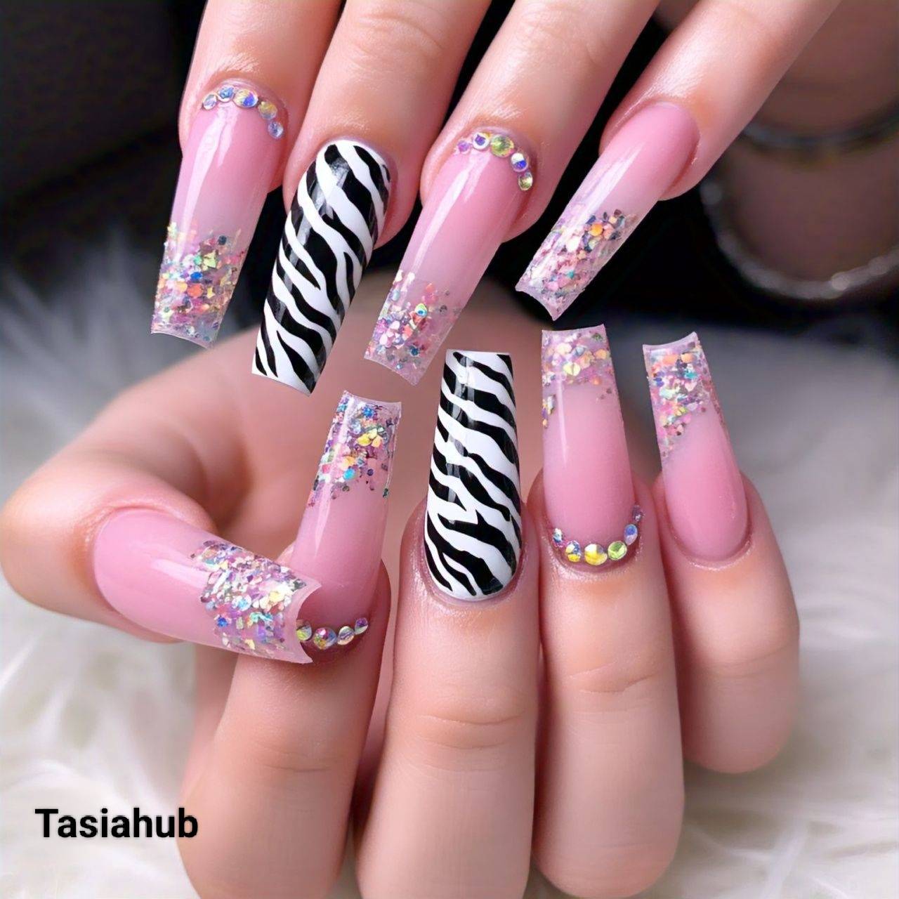 Stylish pink acrylic coffin nail designs