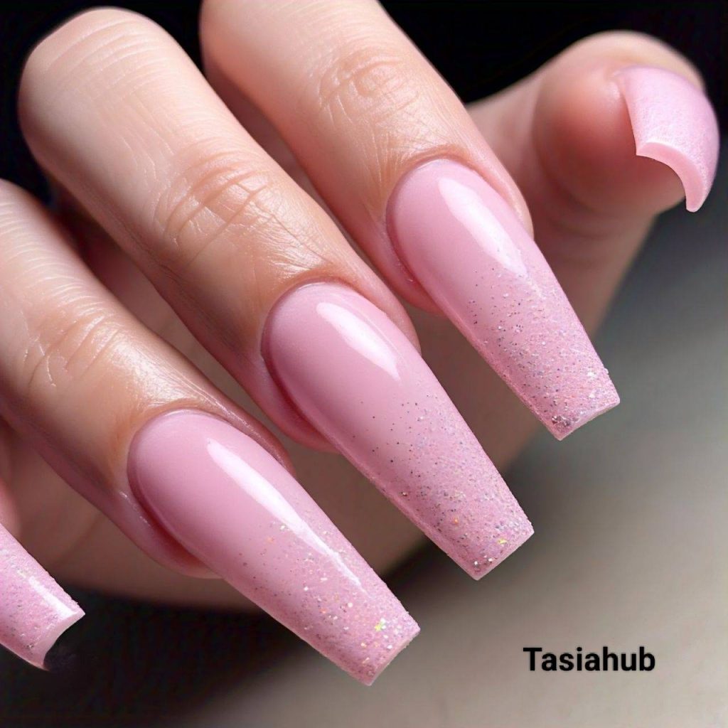 Glitter Pink French Tip Nails