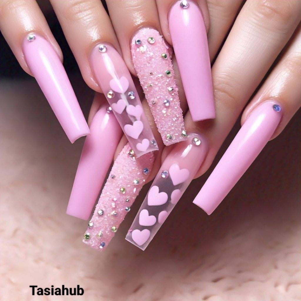 Glitter and Heart Nails for Sweet 16