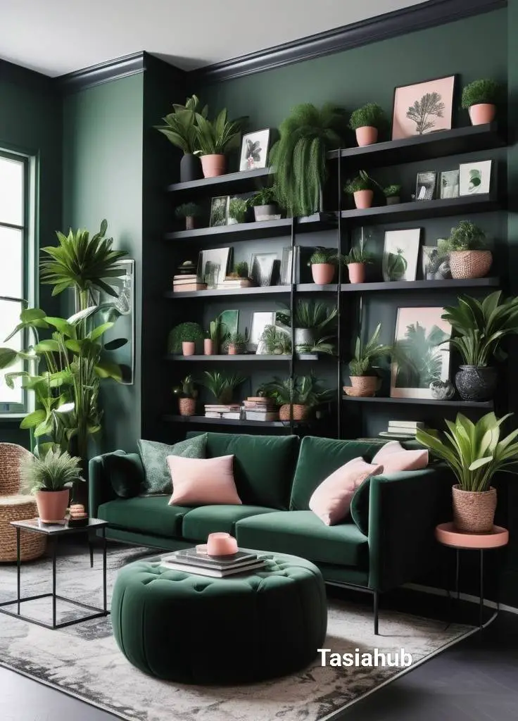 Moody Green and Black Living Room 1