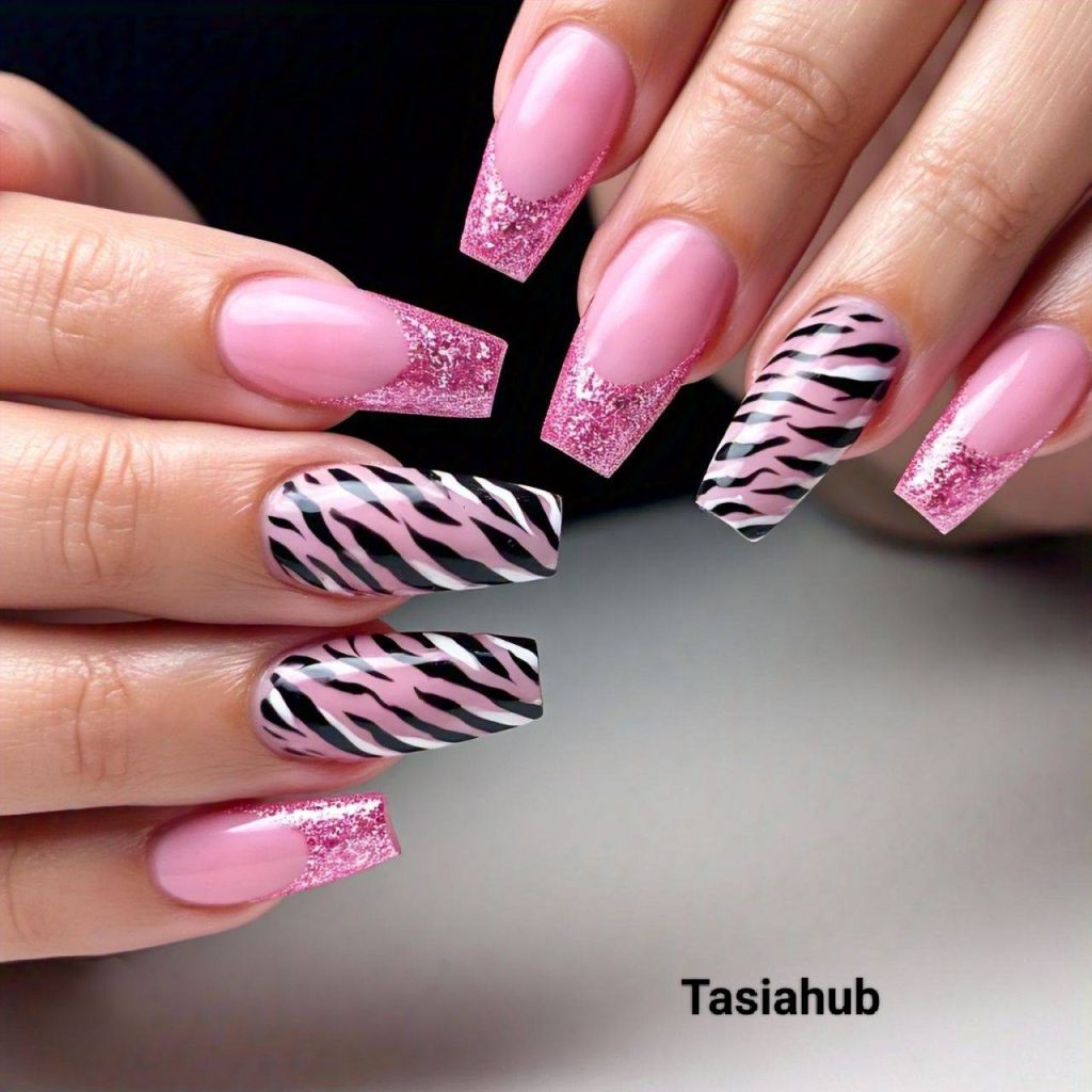 Pink Glitter Zebra Tips