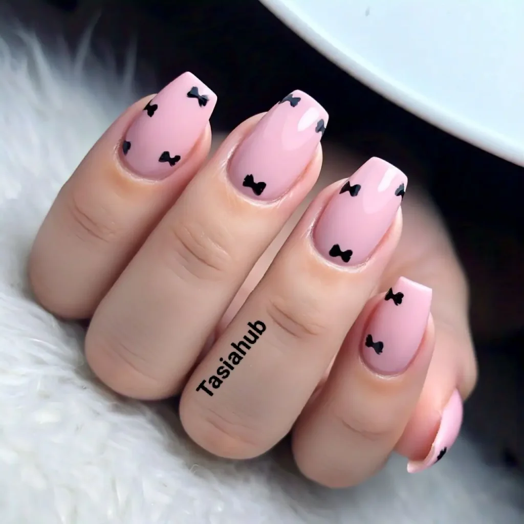 Rosy Pink with Tiny Black Bows