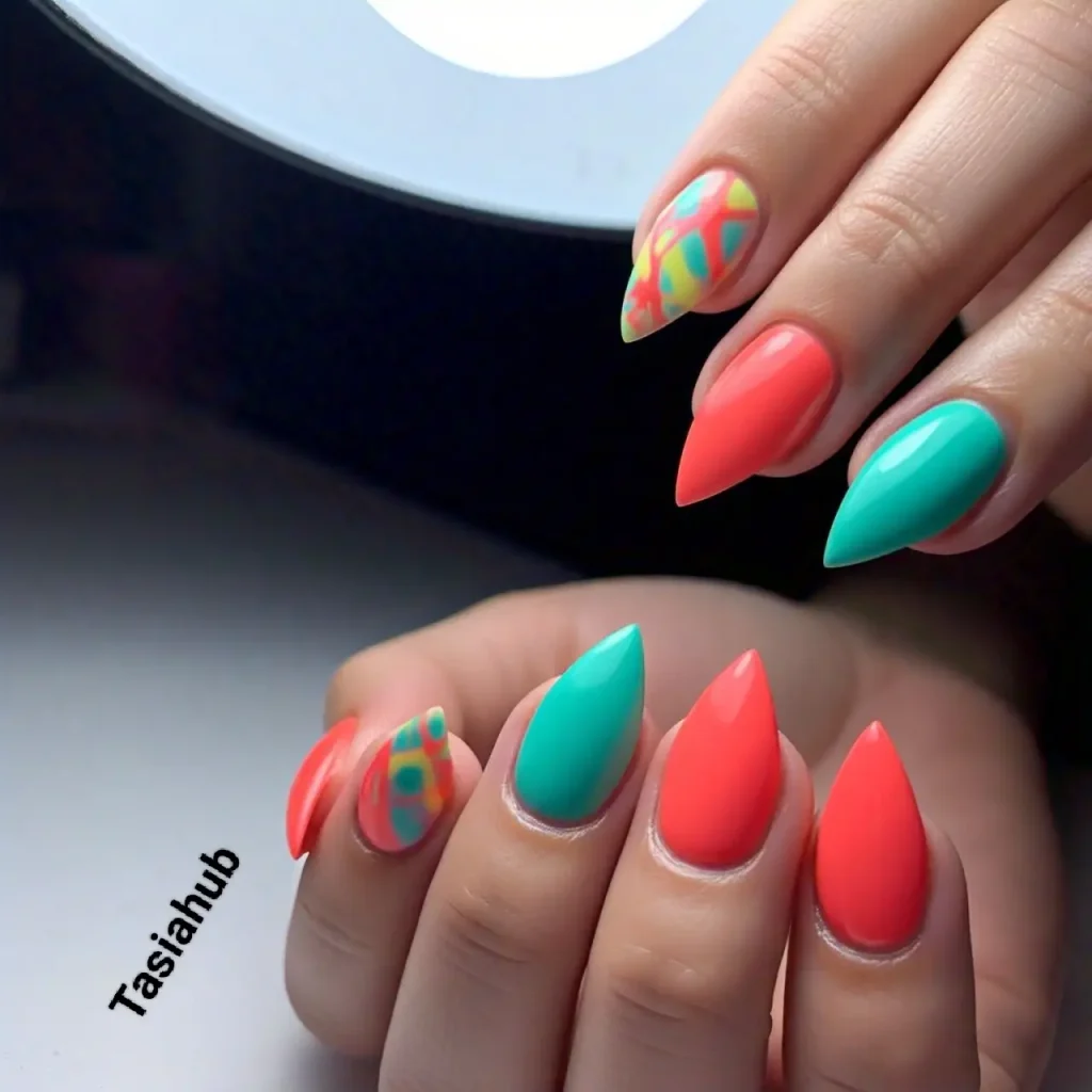 Short Acrylic Nails with Bold Colors