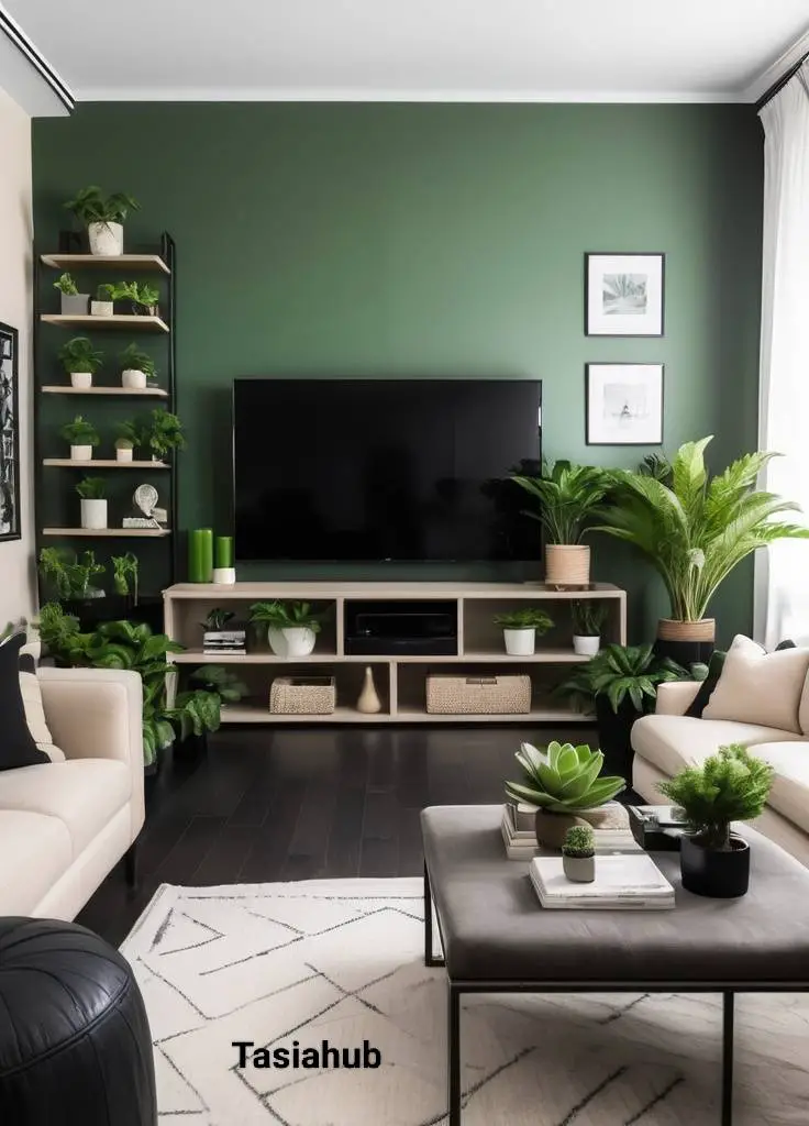TV Wall Gallery With Green Accents 1