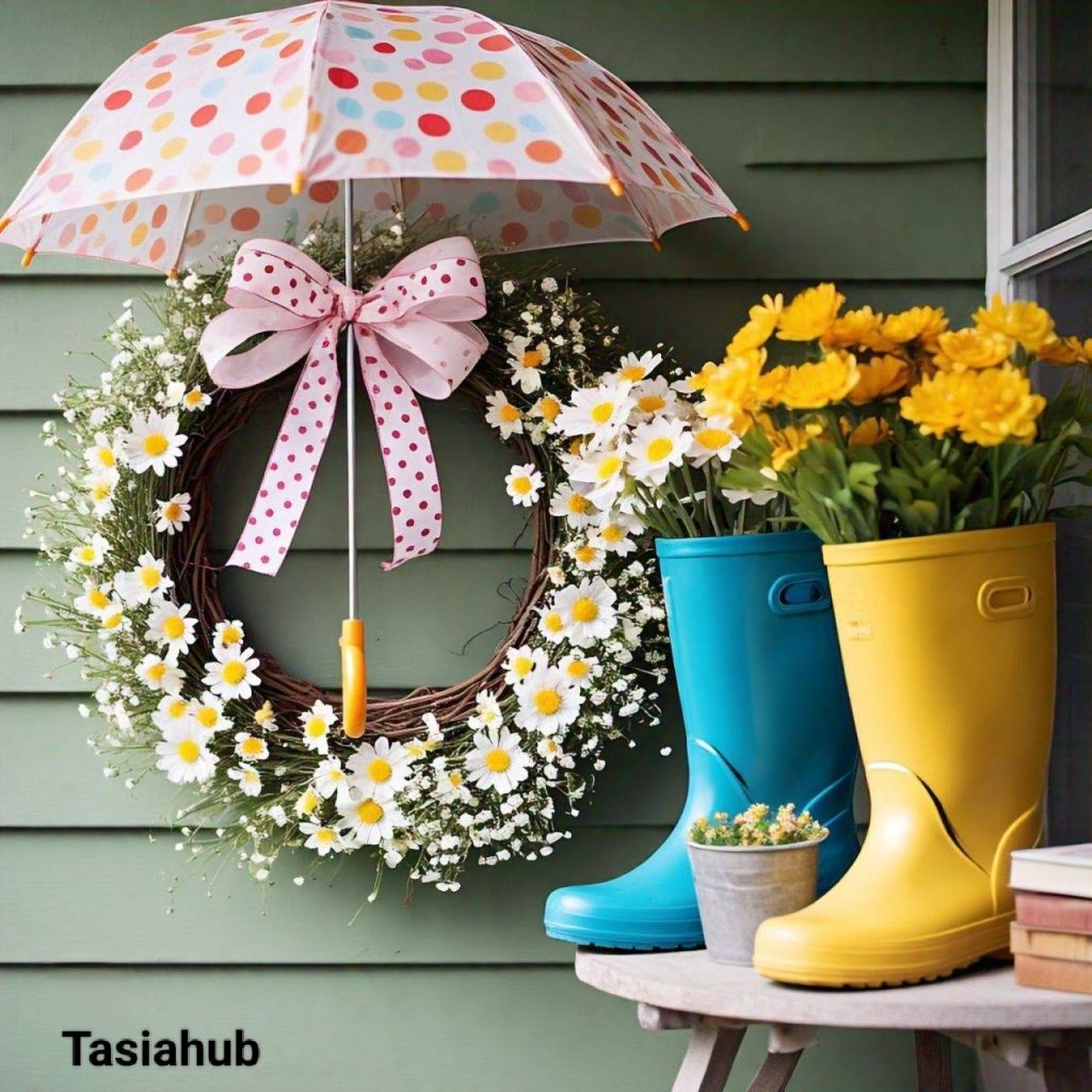 Whimsical Spring Umbrella Wreath Display