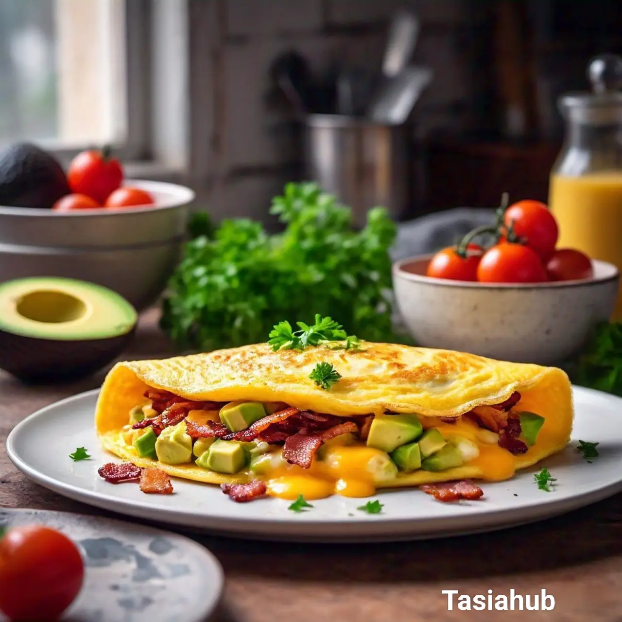 Avocado and bacon omelette