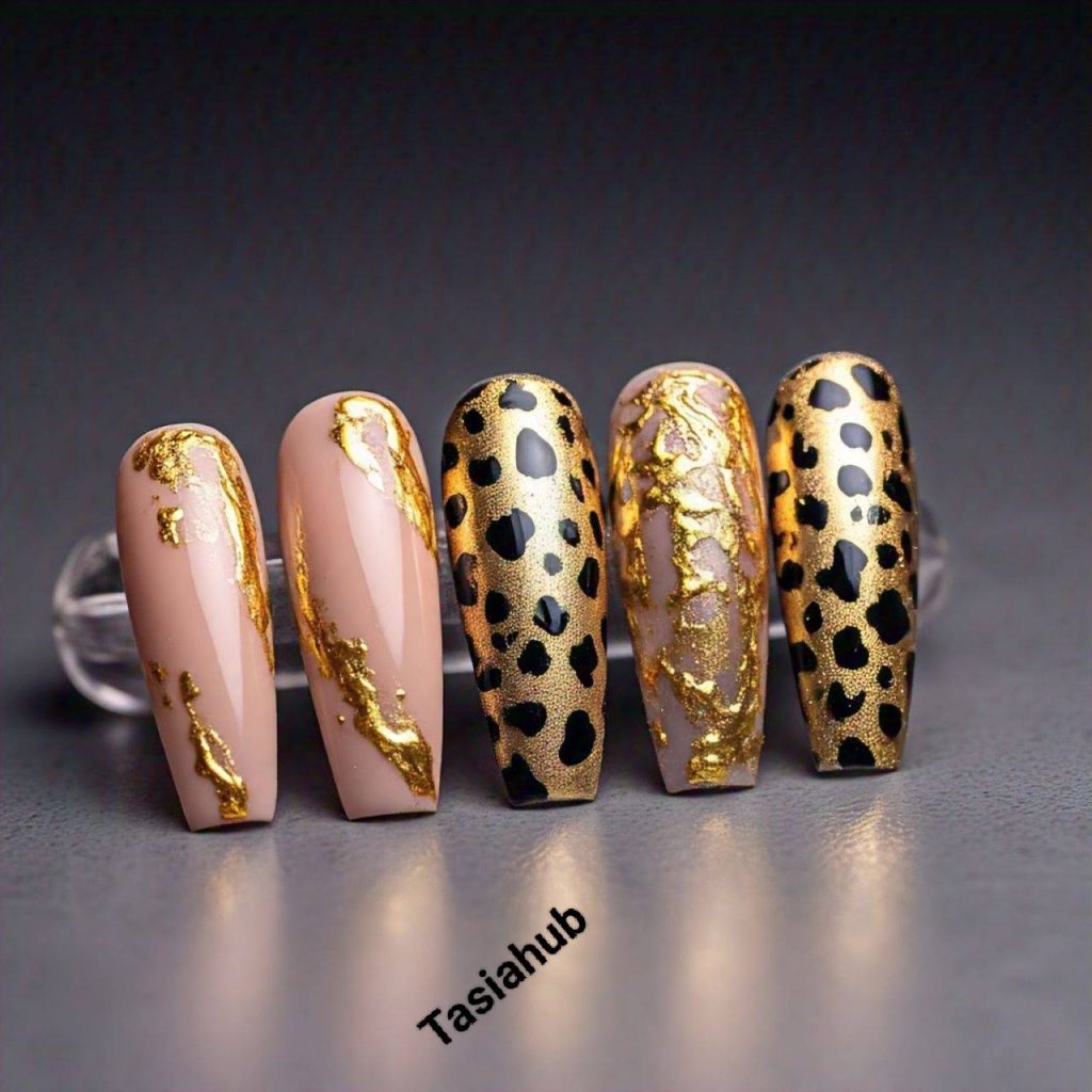 cheetah and gold nails