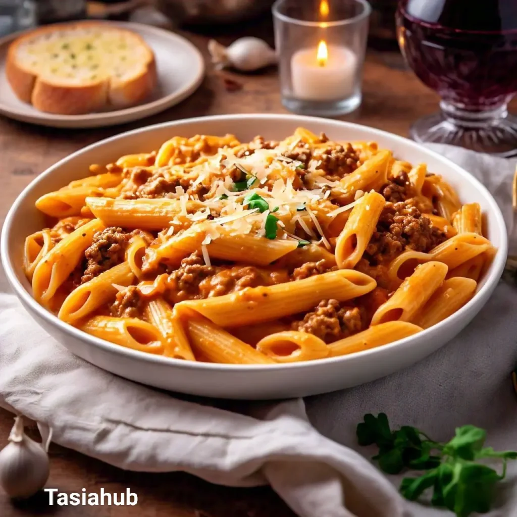 creamy tomato ground beef pasta
