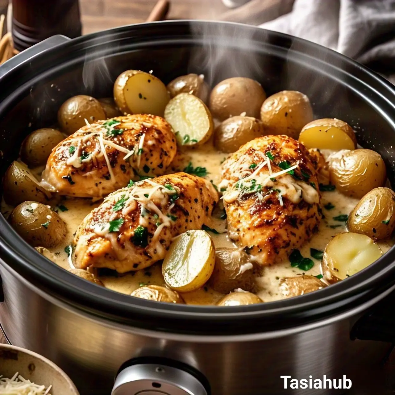 garlic parmesan chicken and potatoes