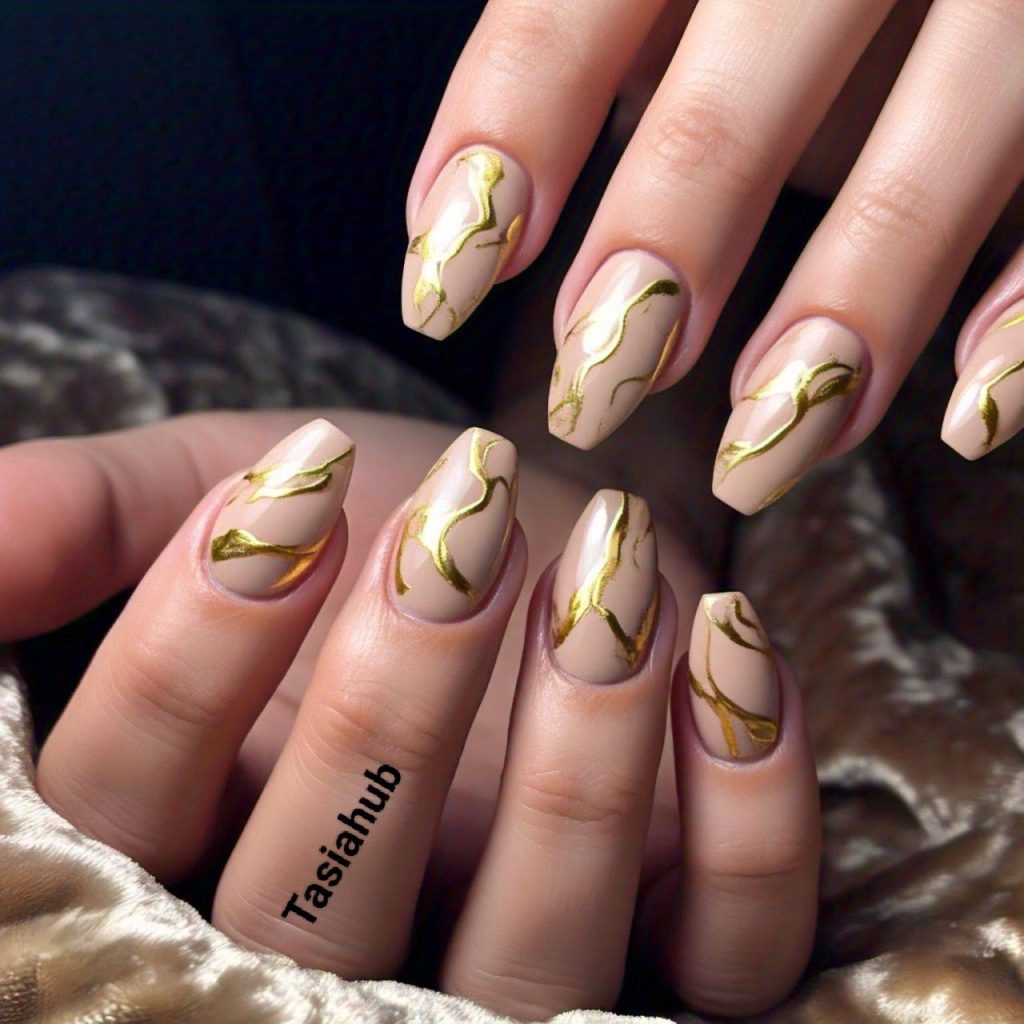 gold almond nail designs