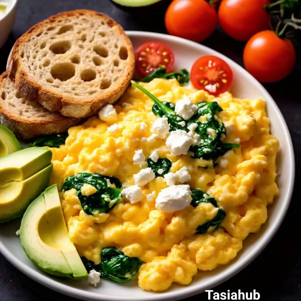 scrambled eggs with wilted spinach 2