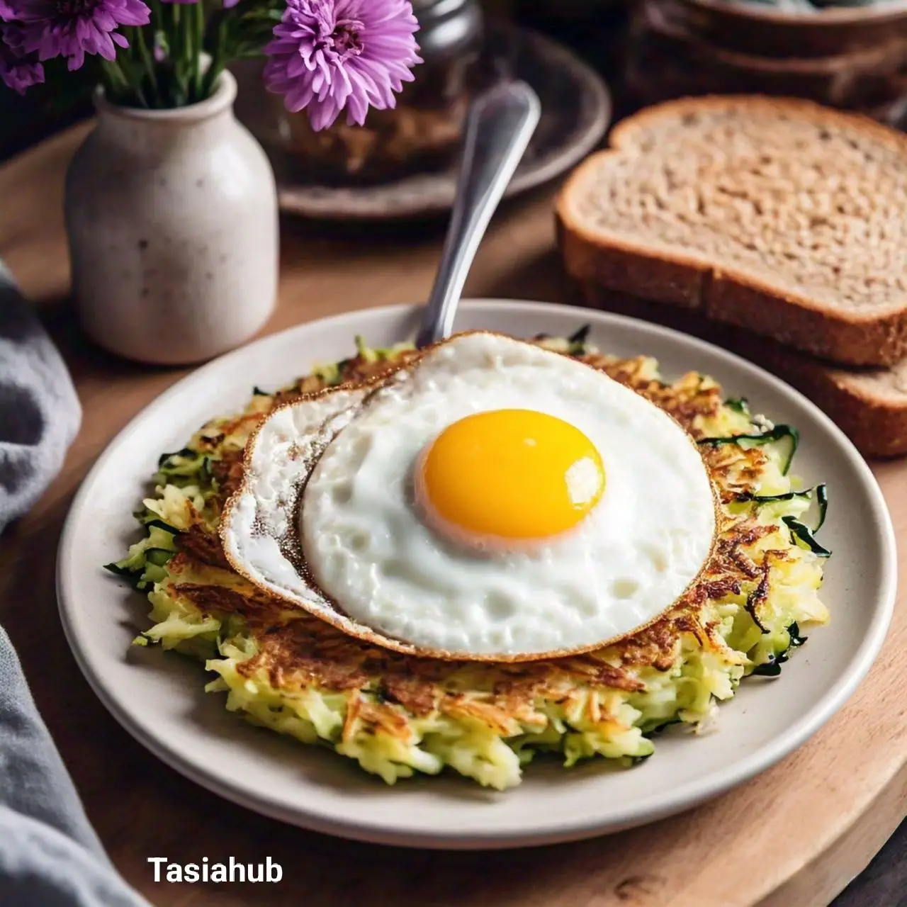 Zucchini hash brown with Fried eggs