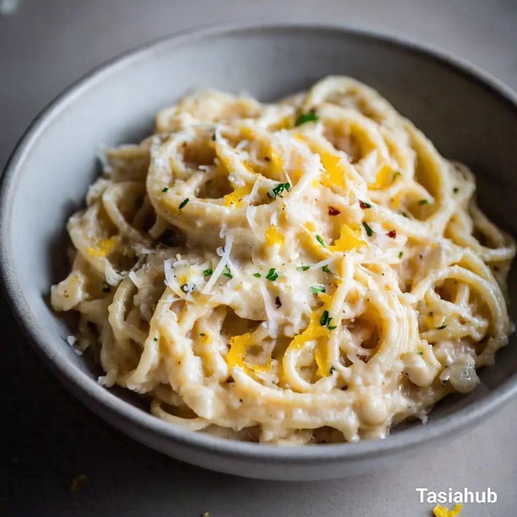 A bowl of creamy lemon ricotta pasta