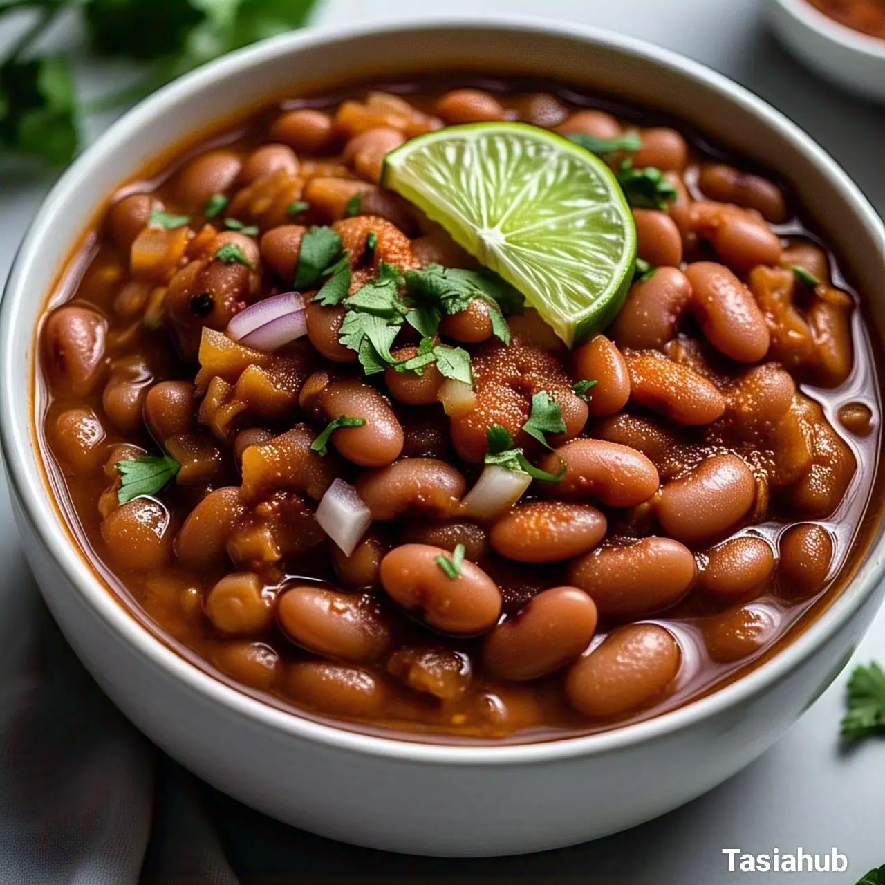 A bowl of slow cooked pinto beans