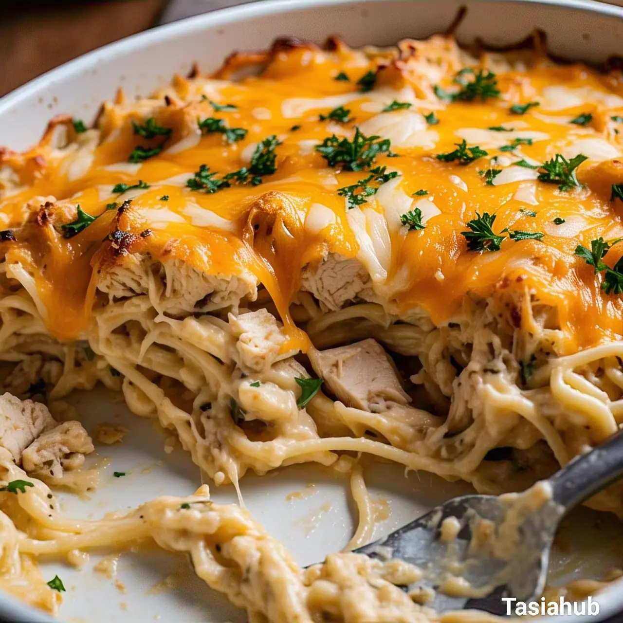 Creamy chicken spaghetti with rotisserie chicken