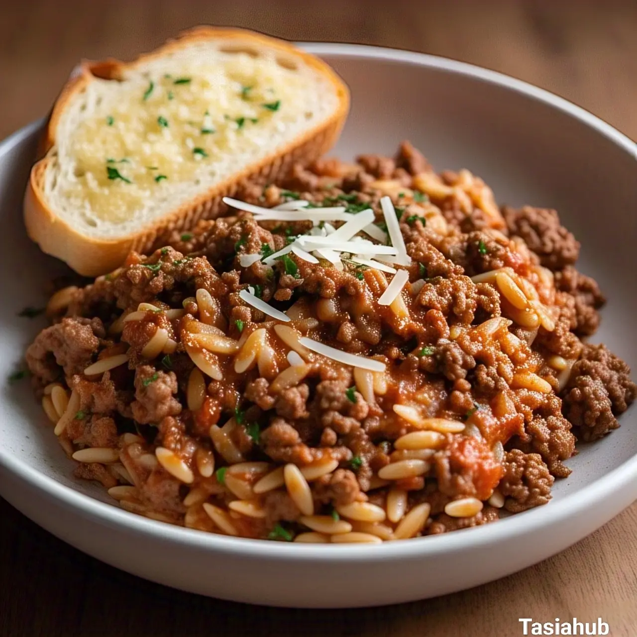 Ground beef orzo skillet