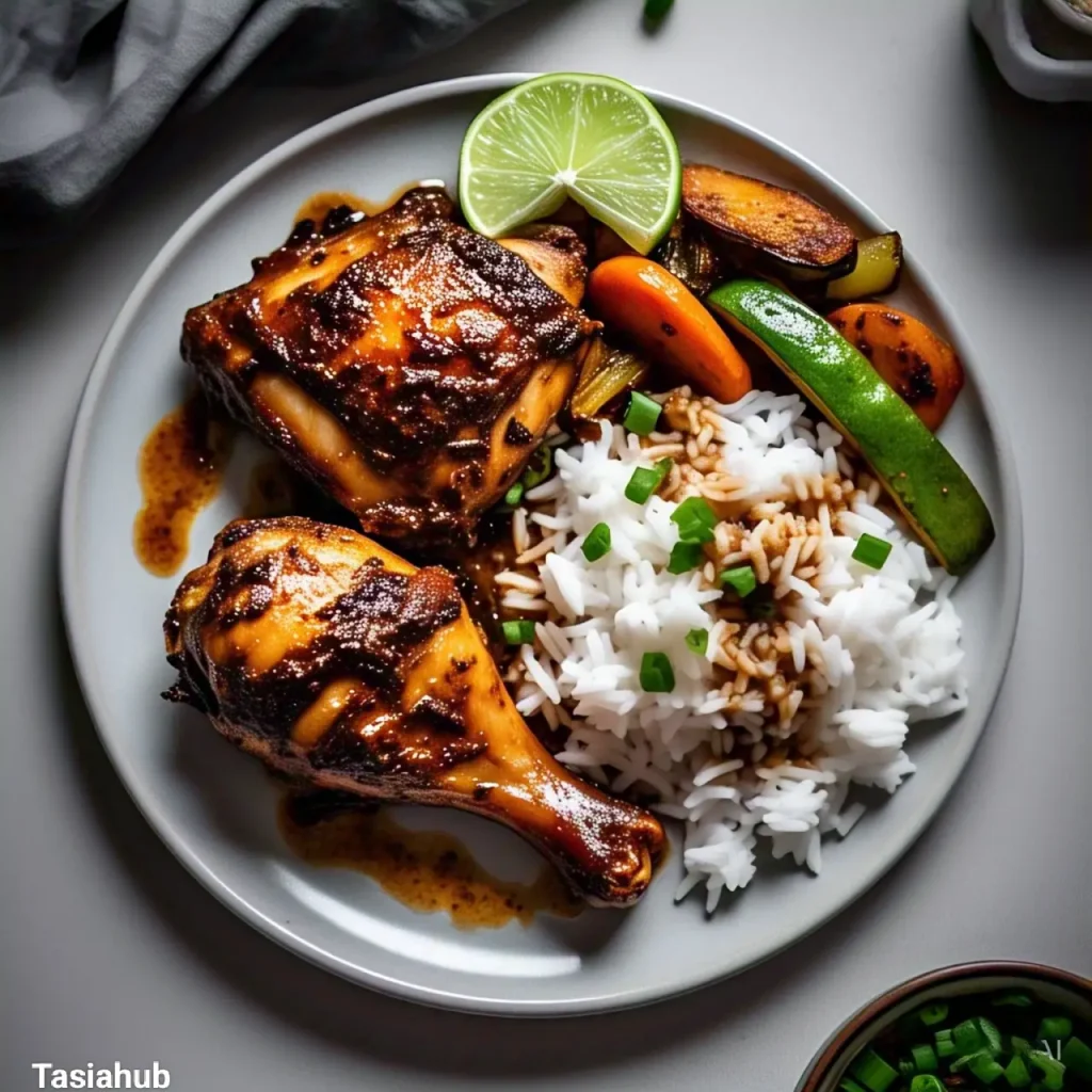 A serving of slow cooked jerk chicken