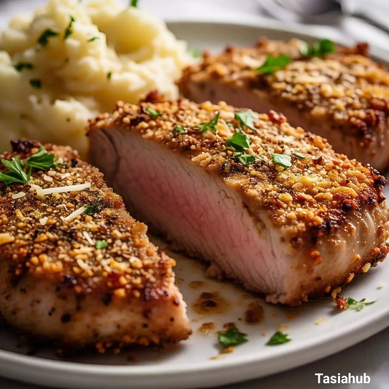 Baked breaded pork chops