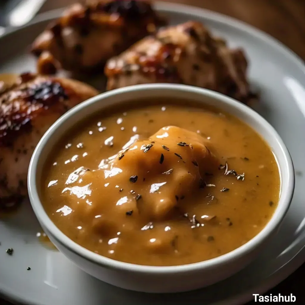 chicken gravy in a white bowl