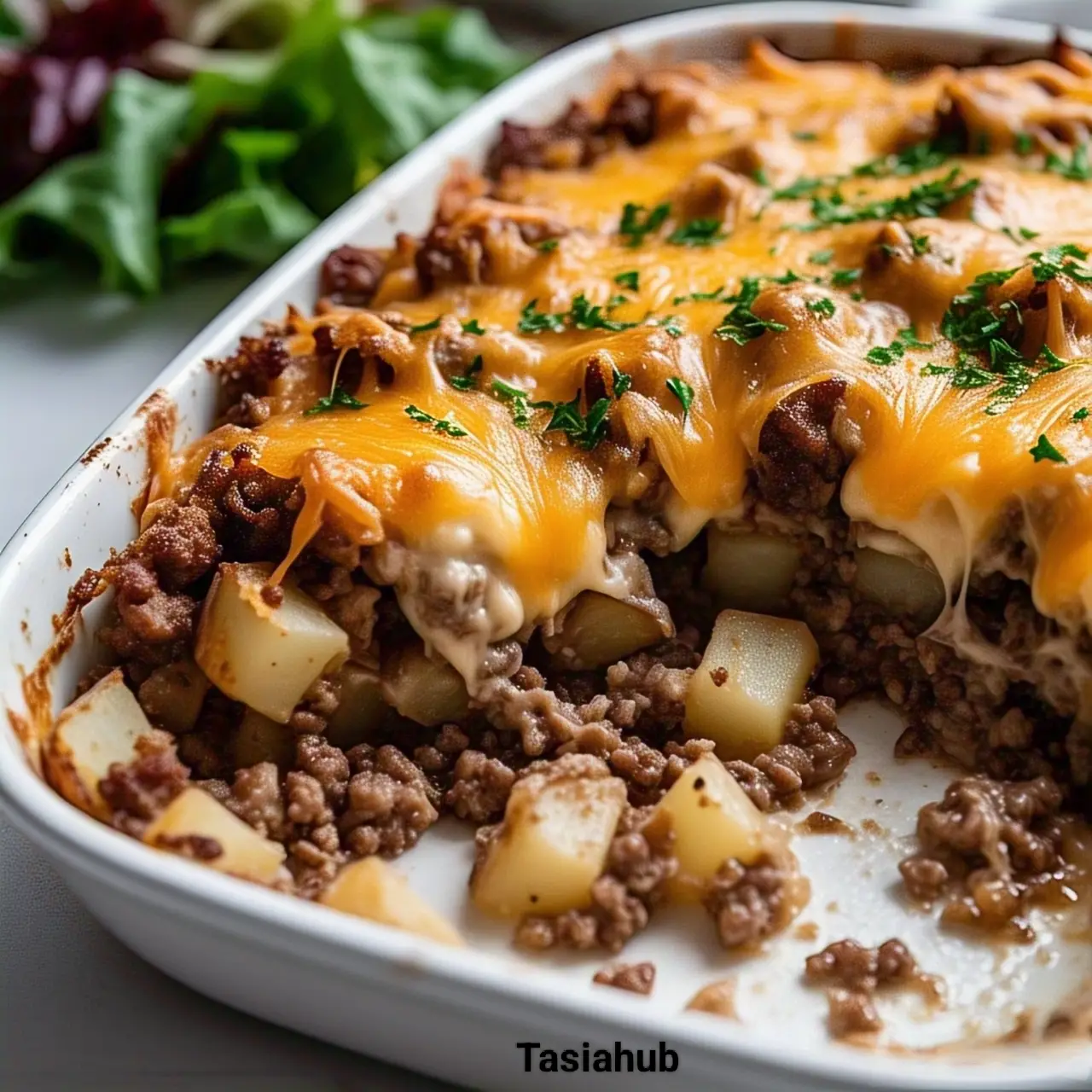 Hobo casserole with ground beef and potatoes