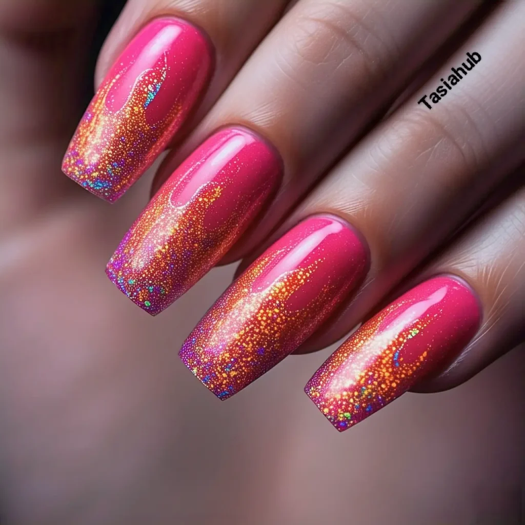 neon pink with glitter tips
