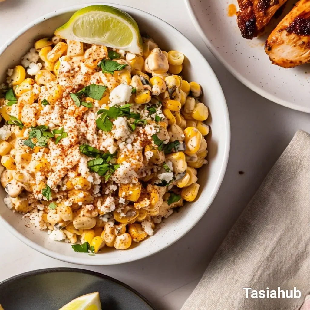 A bowl of Mexican street corn salad